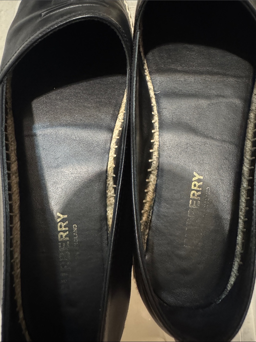 Burberry Black Leather Espadrille Slip-Ons with TB Monogram - Picture 2 of 4
